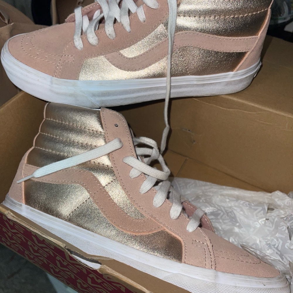 rose gold high top vans
